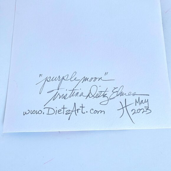 Purple Moon Original Art Acrylic Painting Mixed Media Matted Frame Ready 8x10in - Picture 7 of 7